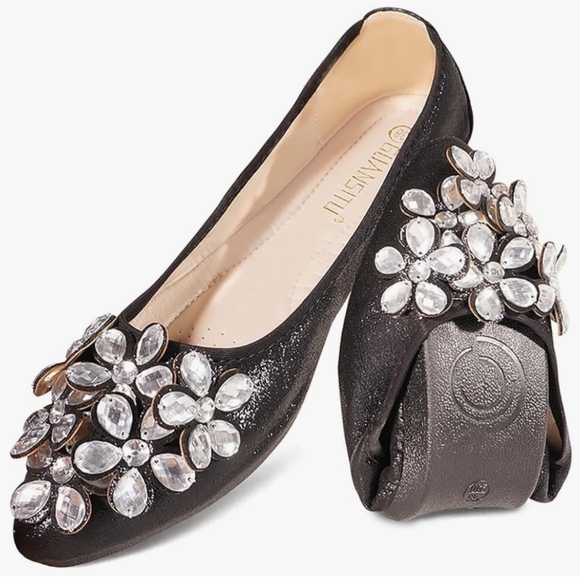 Ballet Flats Bling Cute Rhinestone Foldable Sparkly Comfort Slip On Shoes Size 6 - Picture 1 of 10
